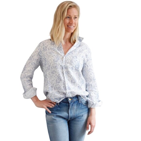 Frank & Eileen Button Up Top Floral Womens Size M Eileen Shirt Linen Minimalist - Picture 1 of 10